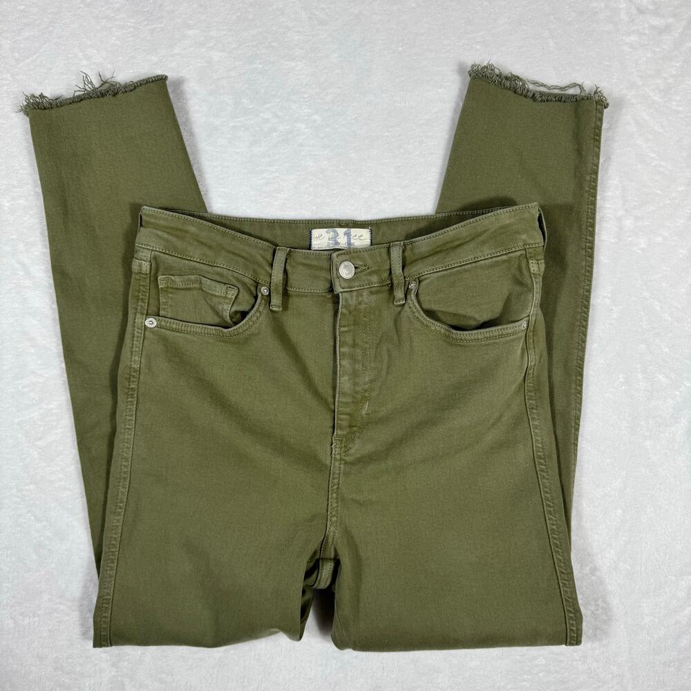We The Free Jeans Women's‎ 31 Olive Green High-Rise Skinny Raw Hem Stretch